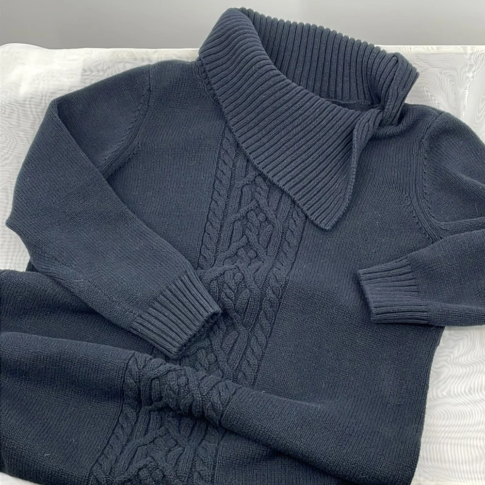 Y2k Black cable knit shawl collar tunic sweater Size Extra Large